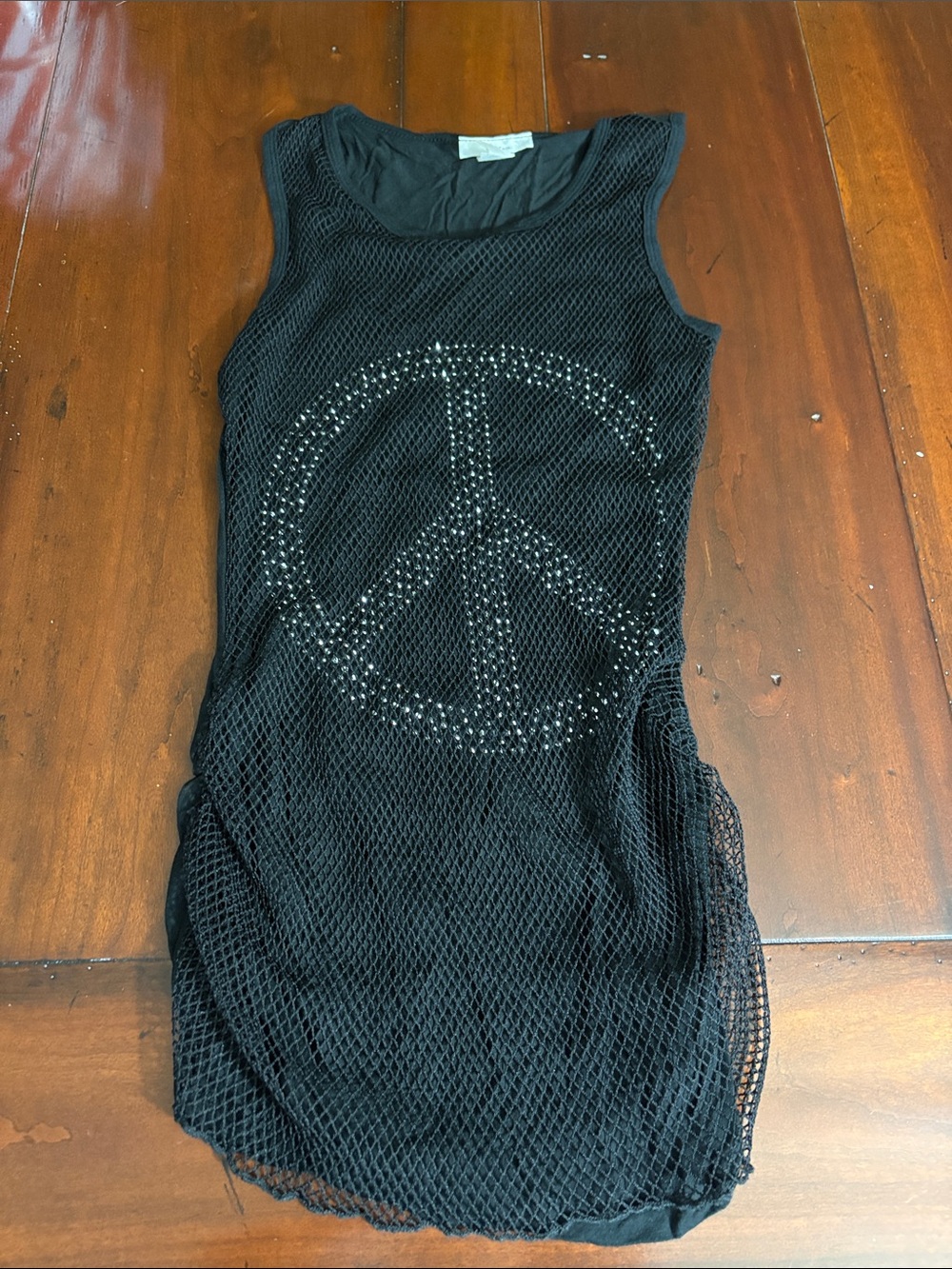 Black Mesh Tank Top with Studded Peace Sign - Women